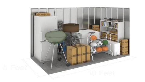 5'x10' storage unit (50 sq ft) interior view